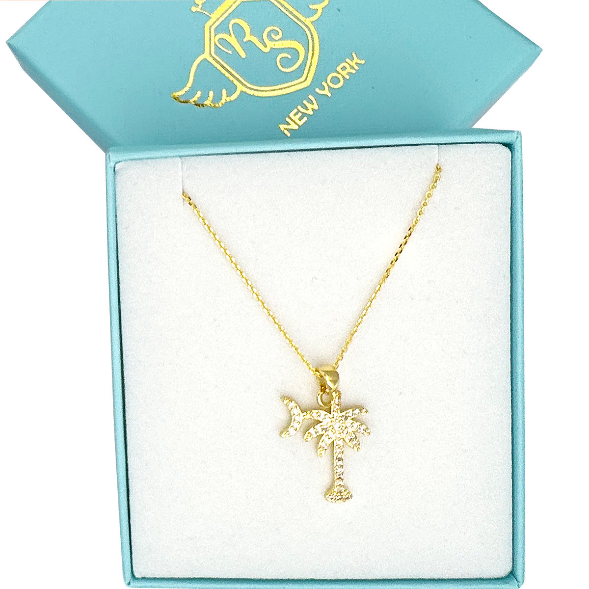 Sterling Silver Palmetto Moon Necklace with Cubic Zirconia - South Carolina Symbol Jewelry