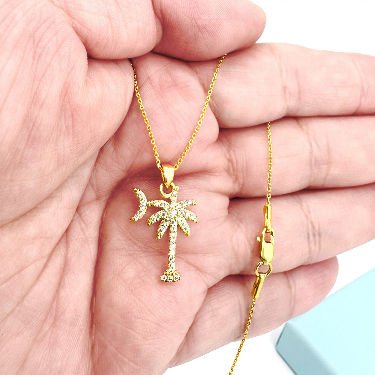 Sterling Silver Palmetto Moon Necklace with Cubic Zirconia - South Carolina Symbol Jewelry