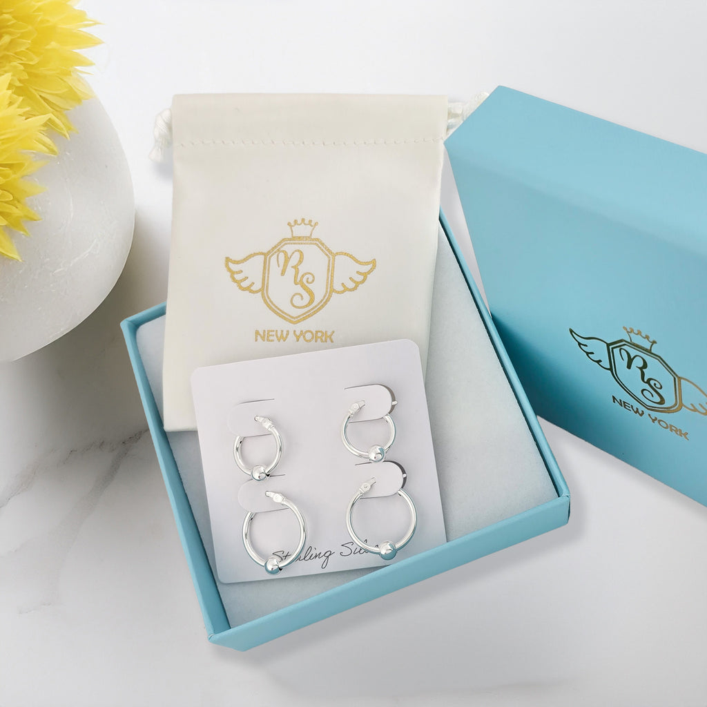 Sterling Silver Hoop Earrings 14mm 18mm and gift set