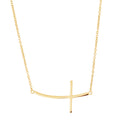 Sideways Curved Cross Necklace Real Sterling Silver 295 Adjustable 16-18" yellow Gold overlay on real Silver-Gift ready