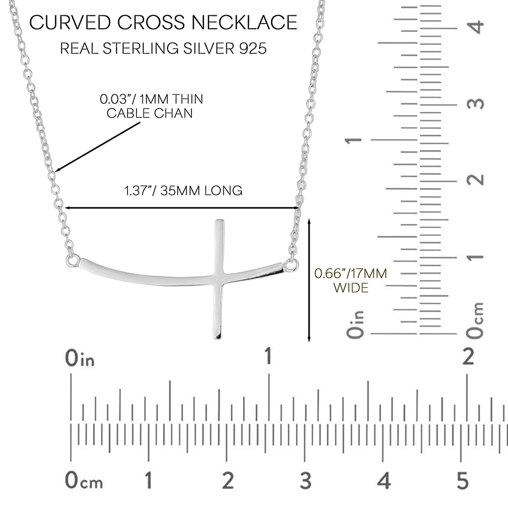 Sideways Curved Cross Necklace Real Sterling Silver 295 Adjustable 16-18" yellow Gold overlay on real Silver-Gift ready