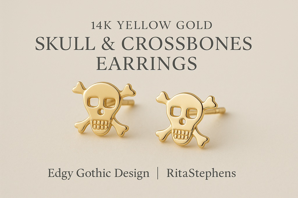 <h2>14k yellow gold skull &amp; crossbones stud earrings</h2><p><strong>make a bold statement</strong> with these premium 14k yellow gold skull and crossbones stud earrings. perfect for those who embrace their edgy, alternative style.</p><p><strong>ðÿ�† genuine 14k yellow gold at an excellent price!</strong> these are real, authentic solid gold earrings - not plated or filled. you're getting genuine luxury jewelry at an unbeatable value.</p><h3>key features:</h3><ul>
<li>
<strong>real genuine 14k yellow gol