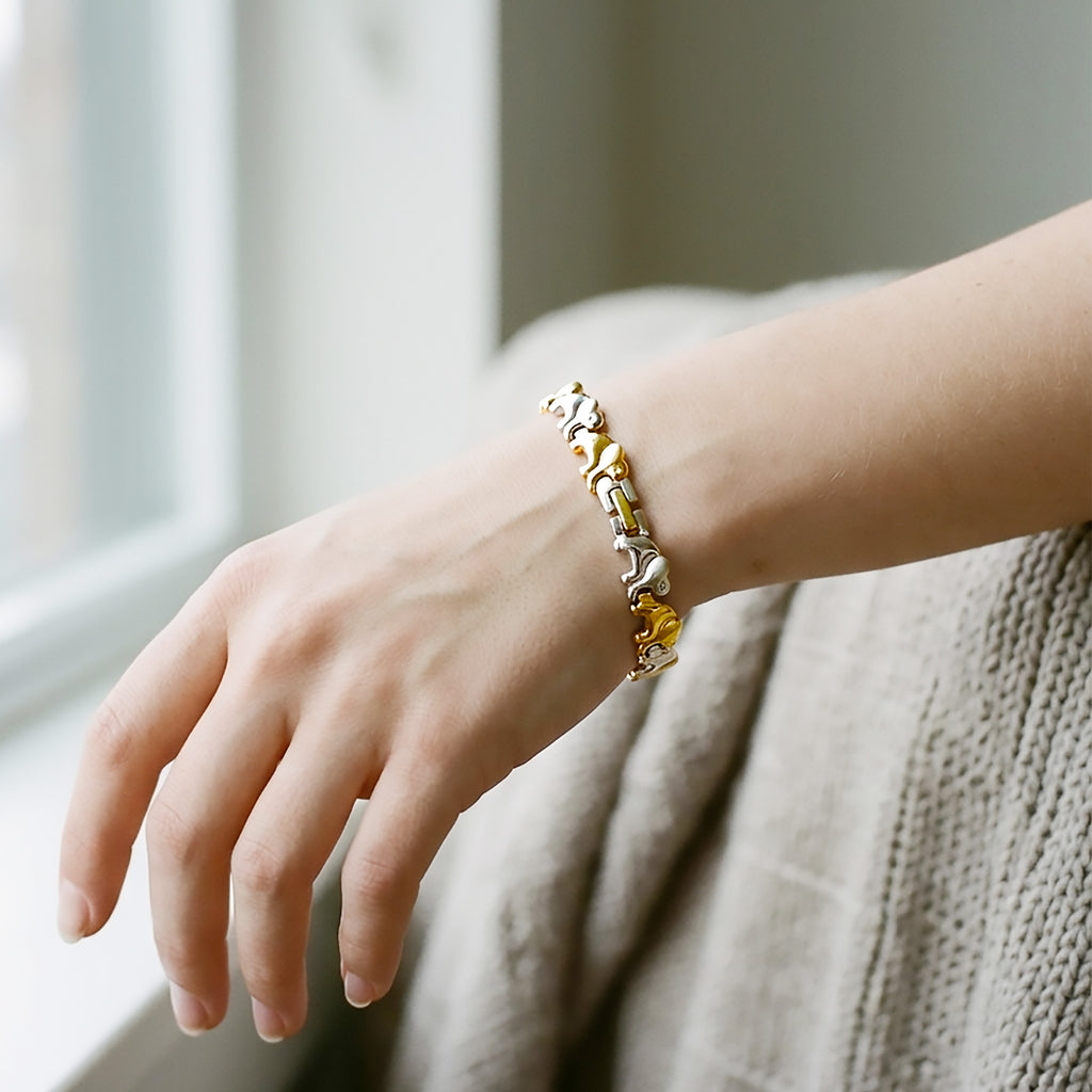 Good Luck Elephant Bracelet – Two Tone Stainless Steel (7.5” or 8”)