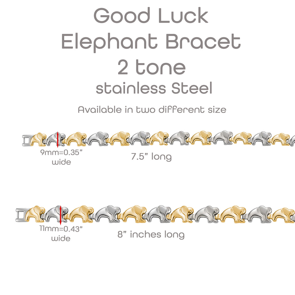 Good Luck Elephant Bracelet – Two Tone Stainless Steel (7.5” or 8”)