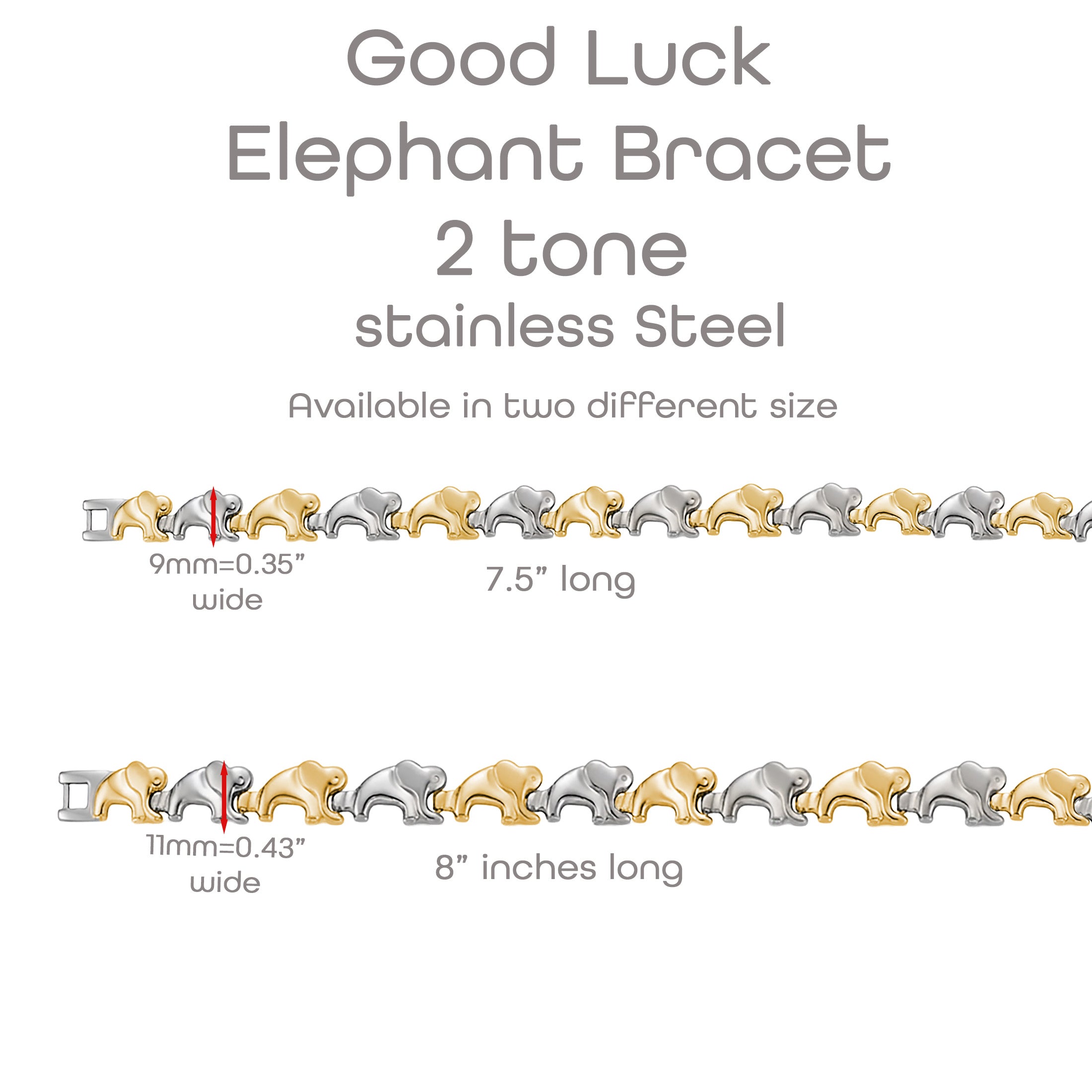 Good Luck Elephant Bracelet – Two Tone Stainless Steel (7.5” or 8”)