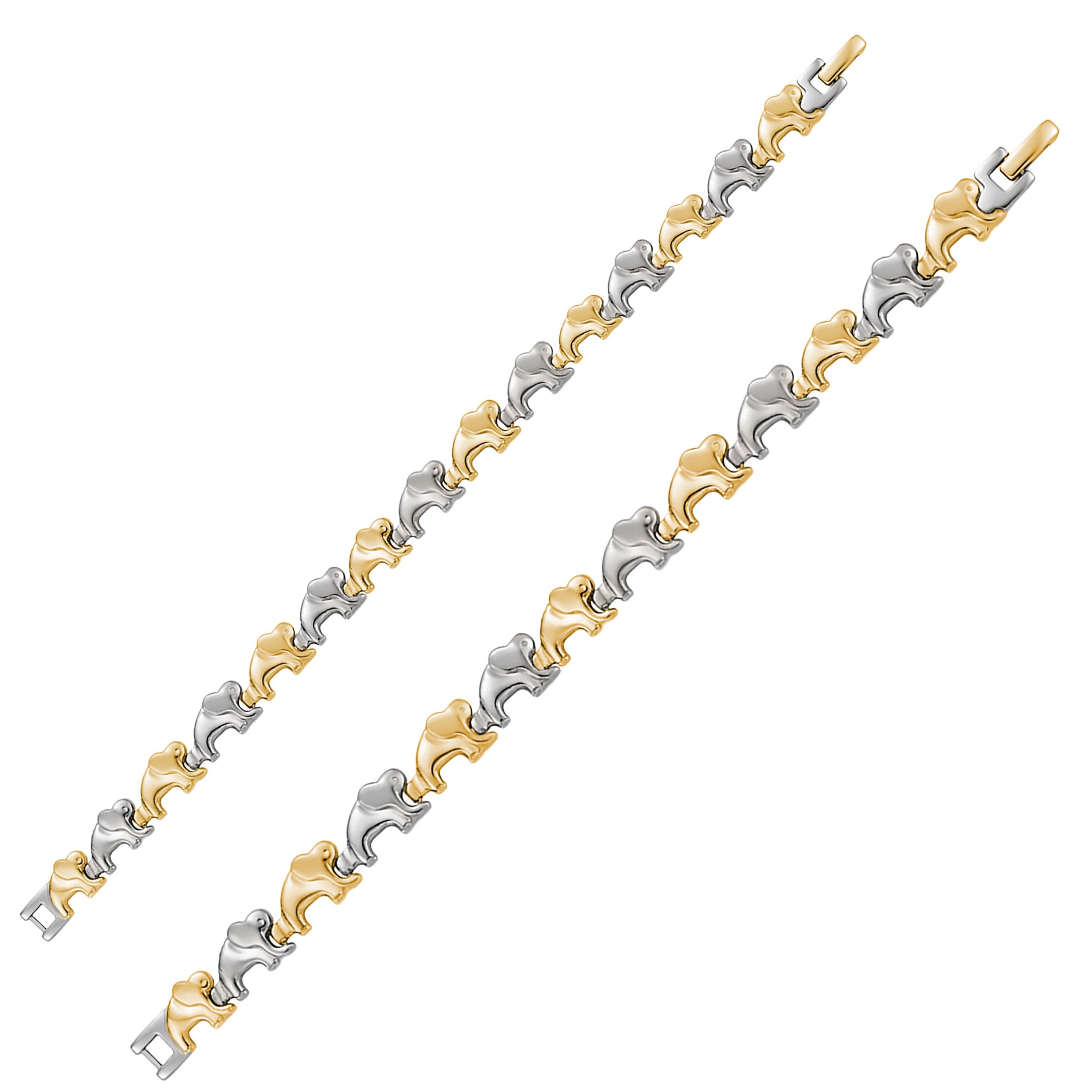 Good Luck Elephant Bracelet – Two Tone Stainless Steel (7.5” or 8”)