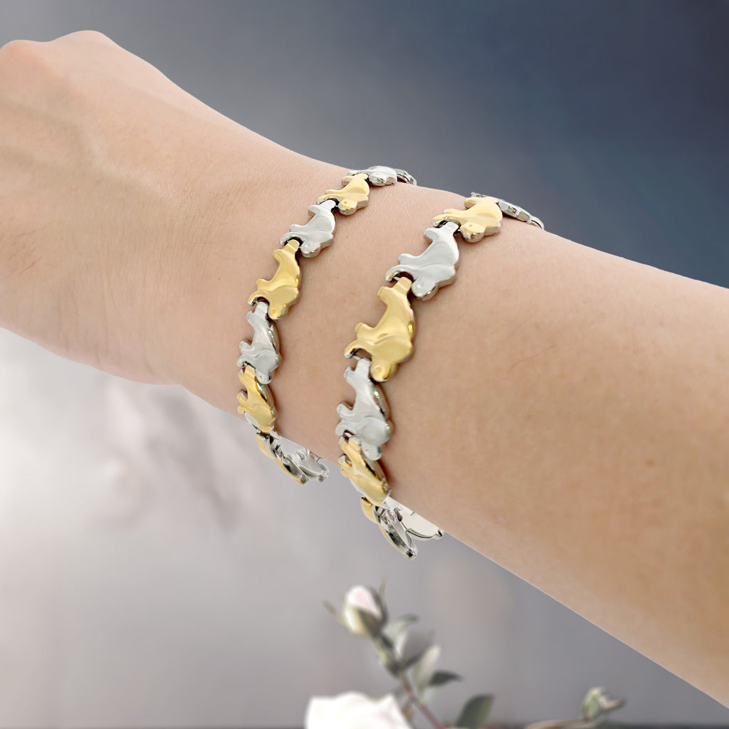 Good Luck Elephant Bracelet – Two Tone Stainless Steel (7.5” or 8”)
