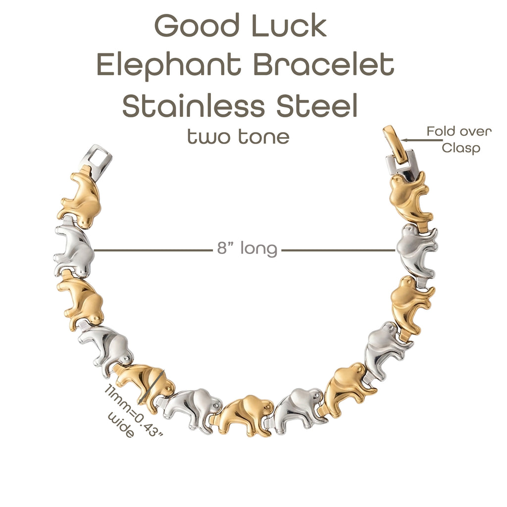 Good Luck Elephant Bracelet – Two Tone Stainless Steel (7.5” or 8”)