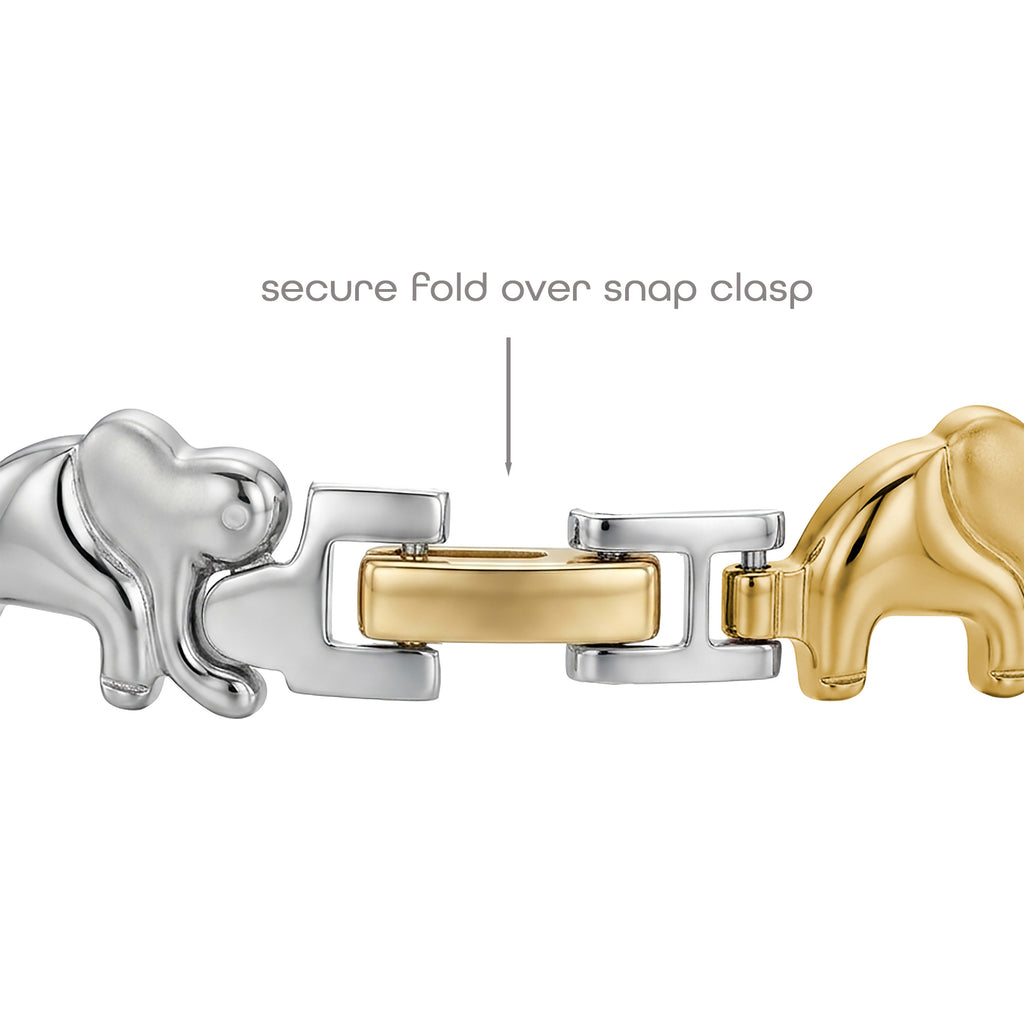 Good Luck Elephant Bracelet – Two Tone Stainless Steel (7.5” or 8”)
