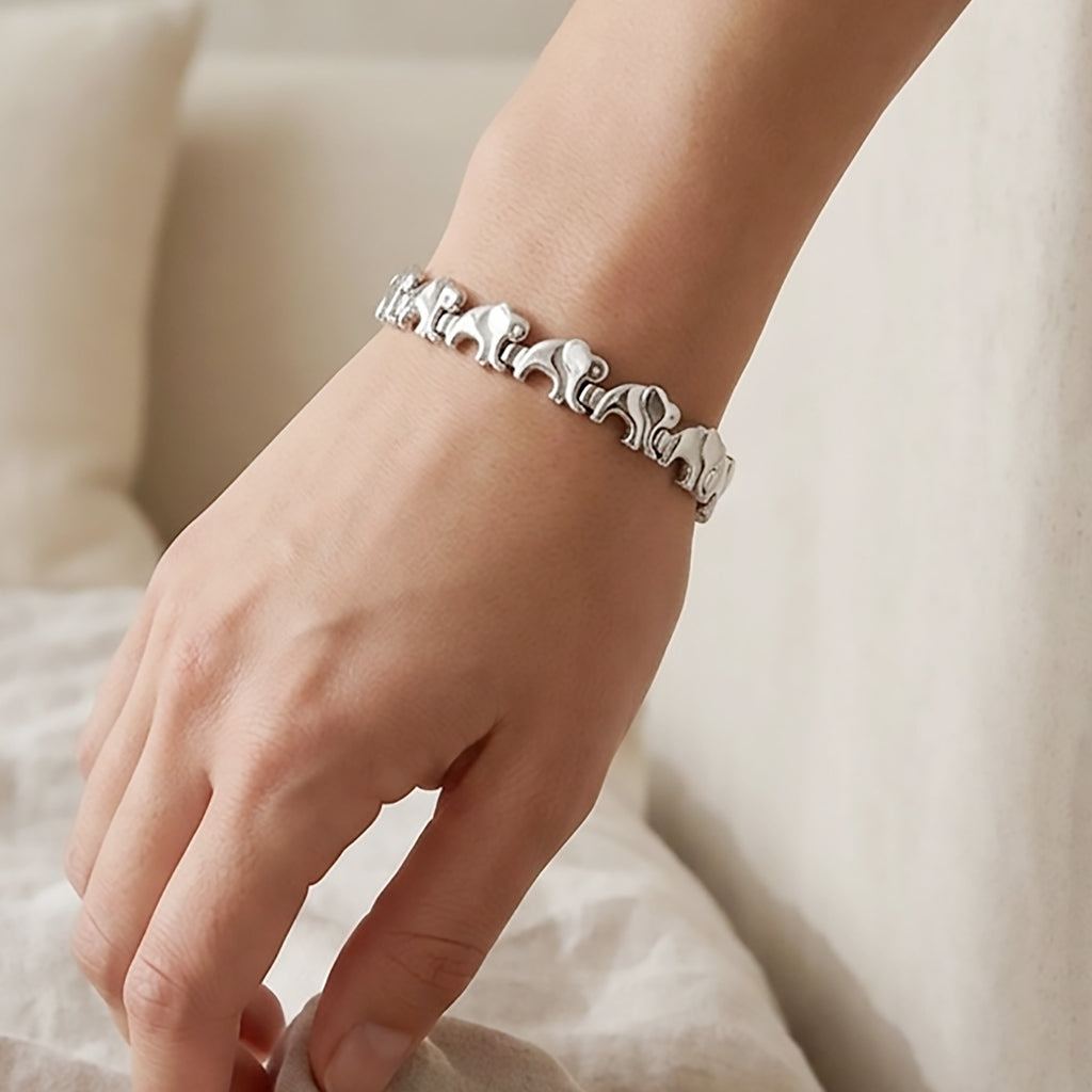 Stainless Steel Elephant Bracelet for Women, 7 Inch 11mm Wide Link Bracelet