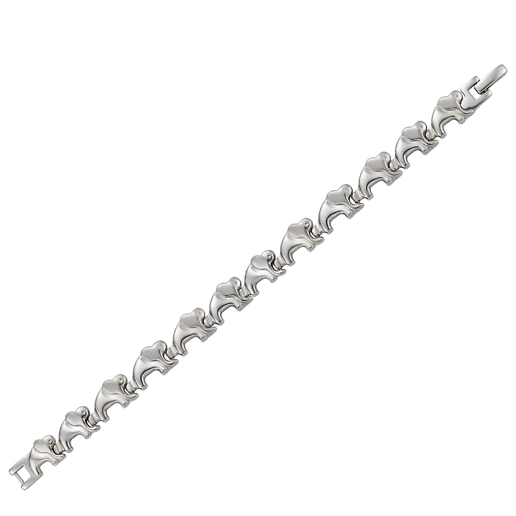 Stainless Steel Elephant Bracelet for Women, 7 Inch 11mm Wide Link Bracelet