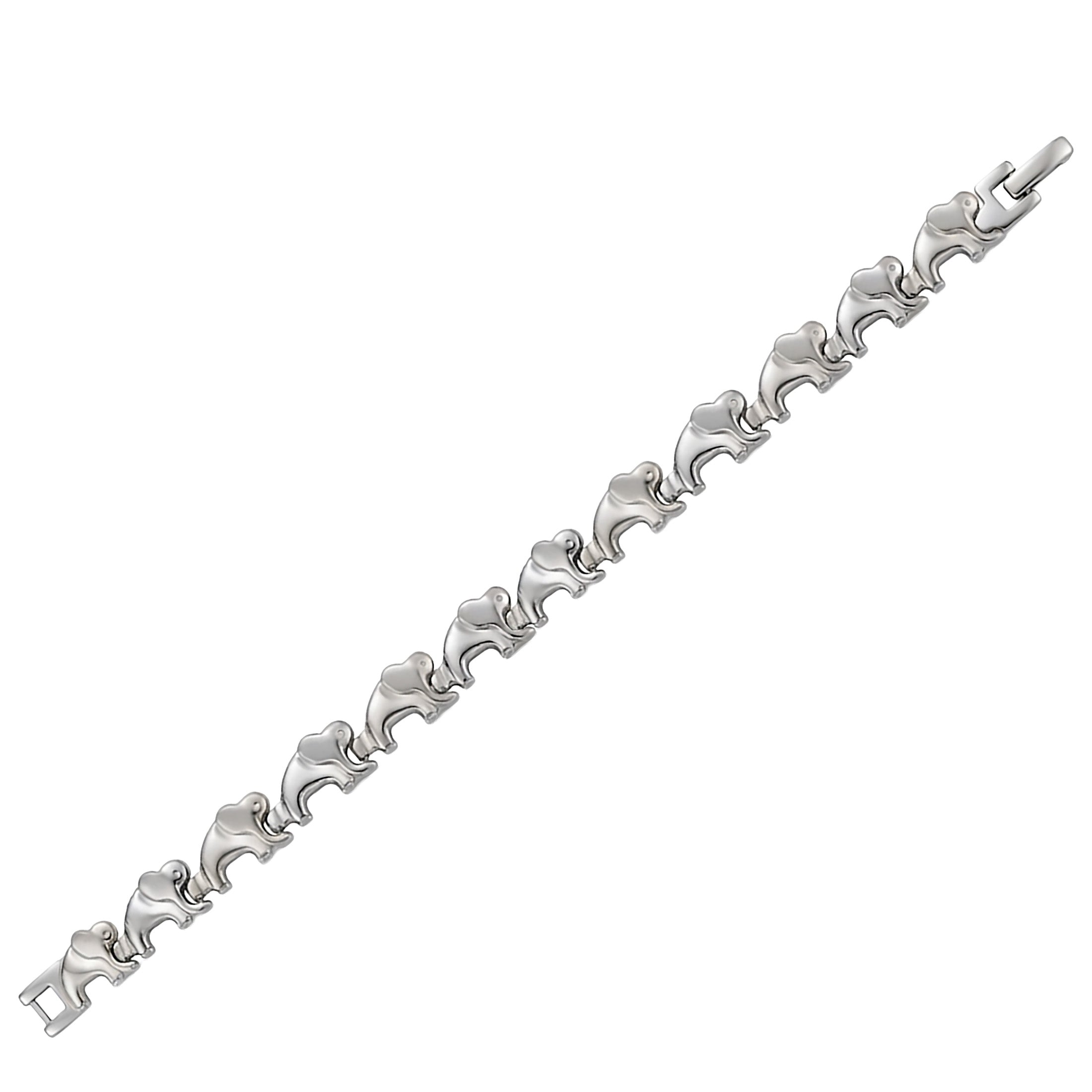 Stainless Steel Elephant Bracelet for Women, 7 Inch 11mm Wide Link Bracelet