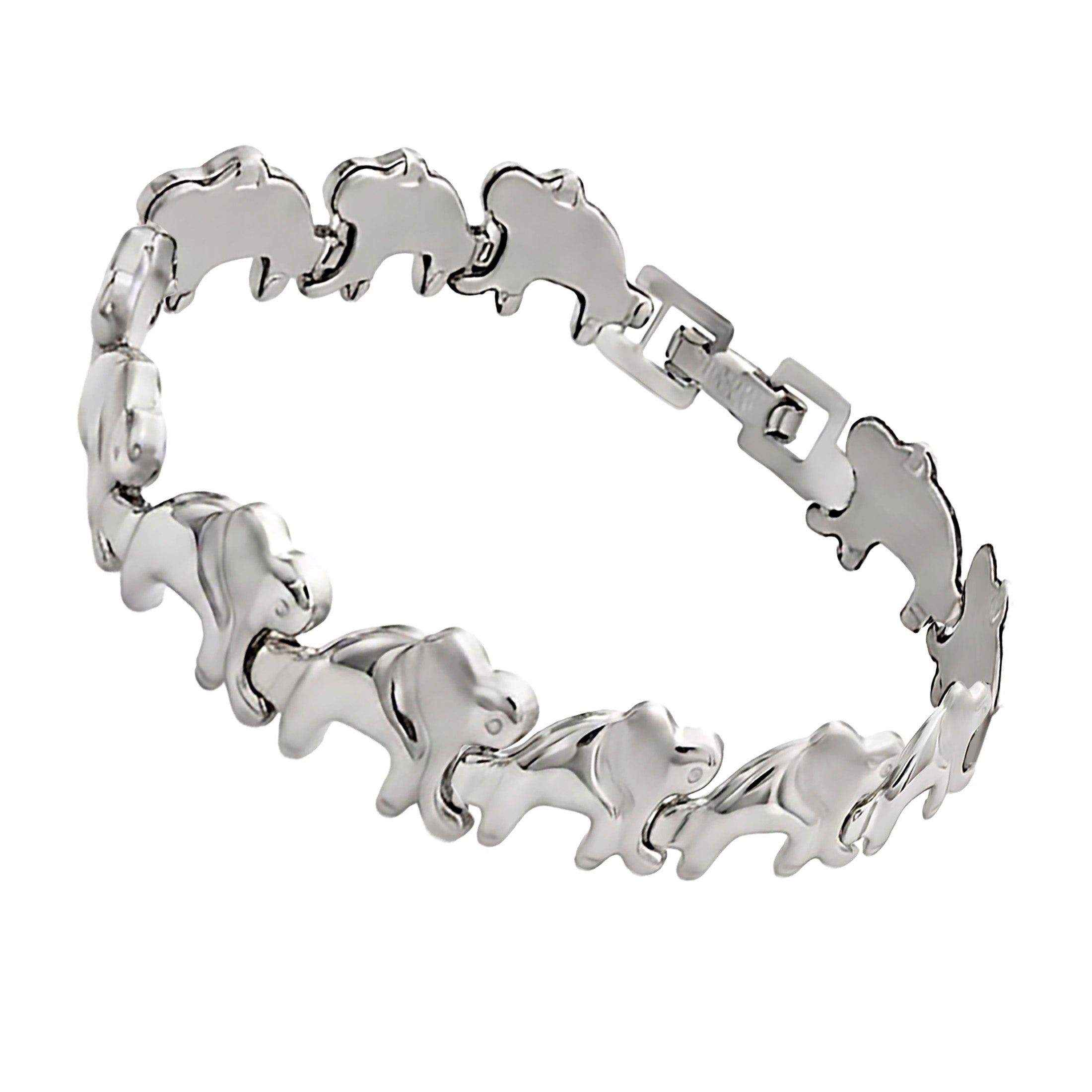 Stainless Steel Elephant Bracelet for Women, 7 Inch 11mm Wide Link Bracelet