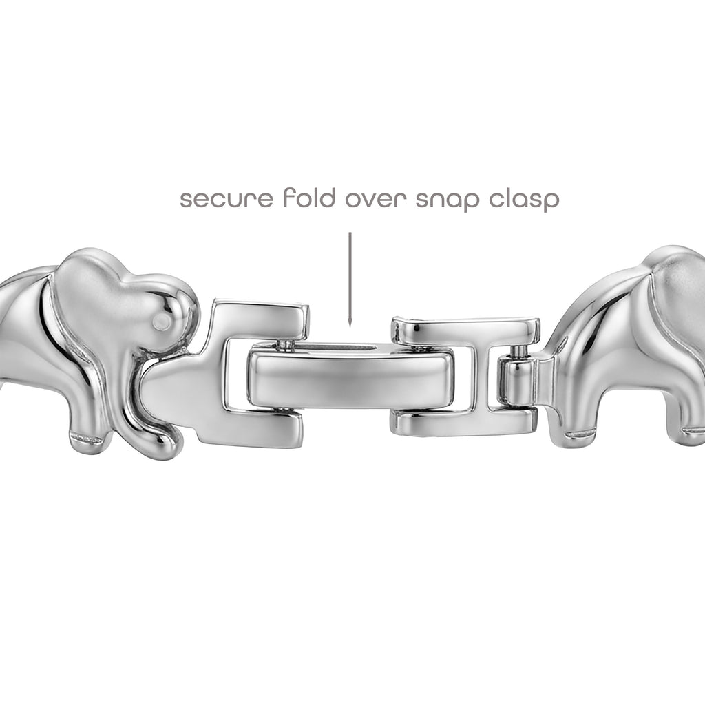 Stainless Steel Elephant Bracelet for Women, 7 Inch 11mm Wide Link Bracelet