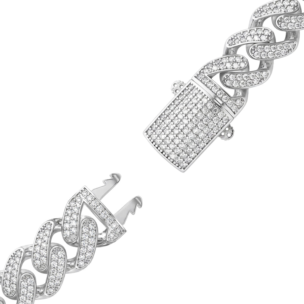 Luxurious 11mm Iced Out Cuban Link Bracelet - Real 925 Sterling Silver - Rhodium Plated - Dazzling Pave CZ Diamonds - Statement Piece for Men & Women