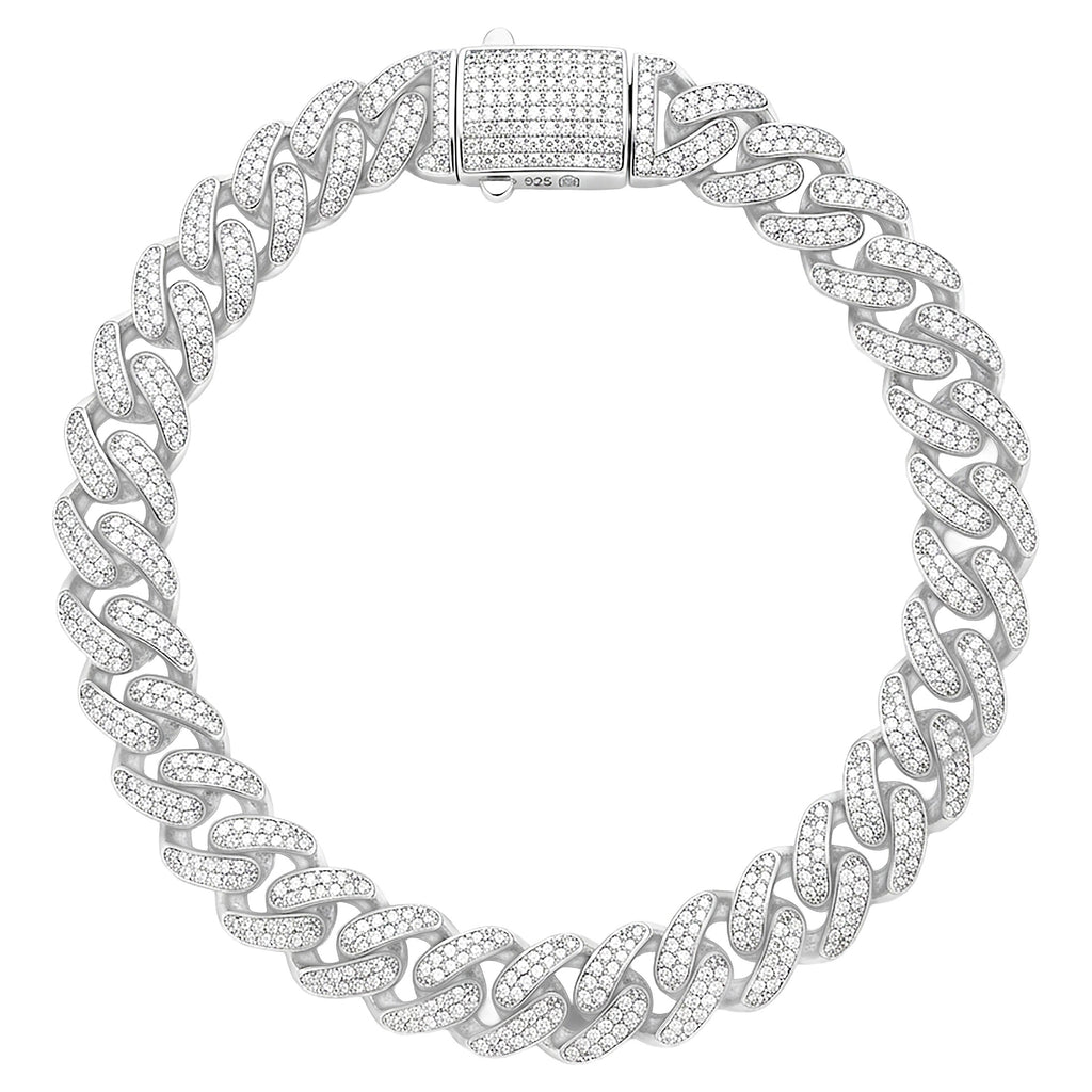 Luxurious 11mm Iced Out Cuban Link Bracelet - Real 925 Sterling Silver - Rhodium Plated - Dazzling Pave CZ Diamonds - Statement Piece for Men & Women