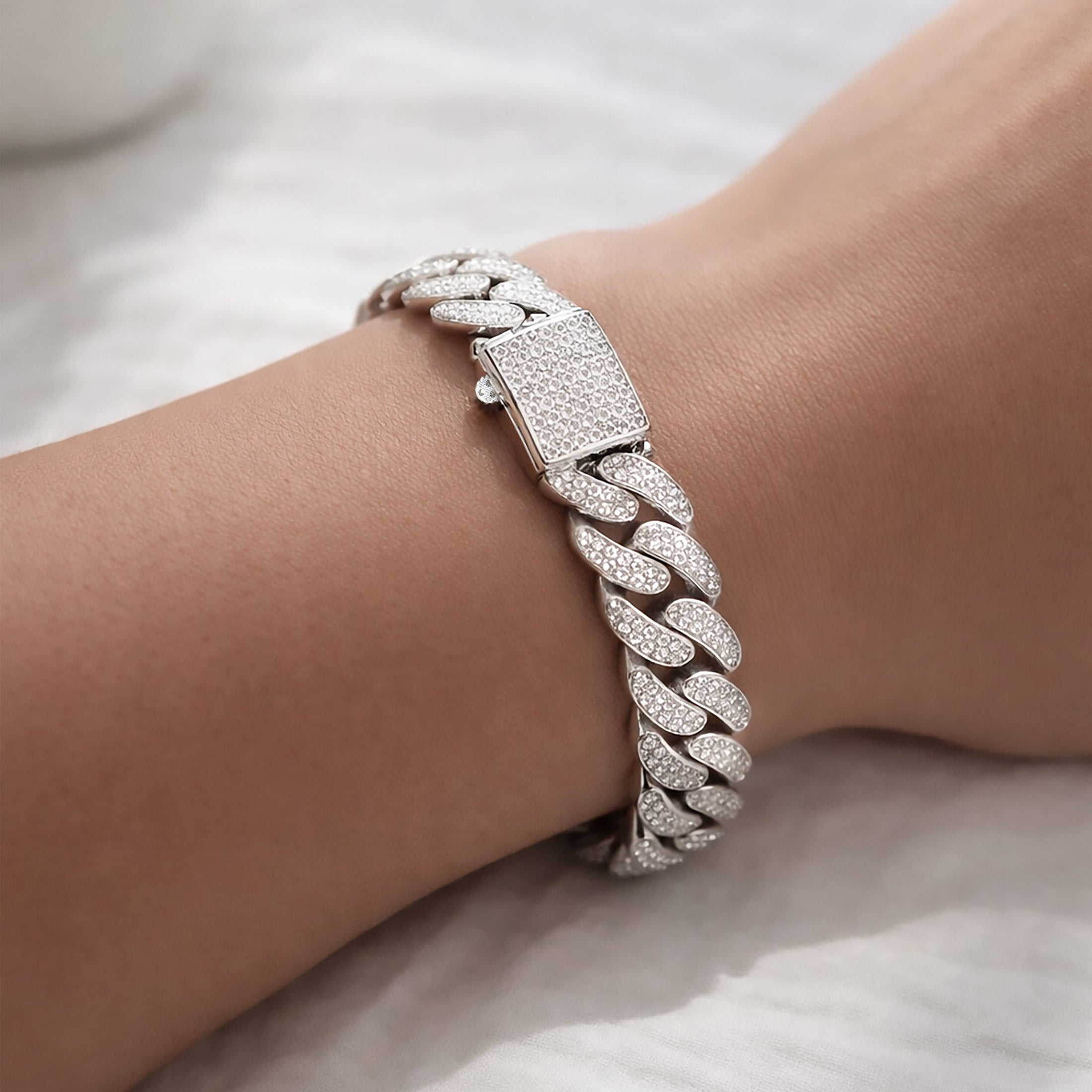 Luxurious 11mm Iced Out Cuban Link Bracelet - Real 925 Sterling Silver - Rhodium Plated - Dazzling Pave CZ Diamonds - Statement Piece for Men & Women