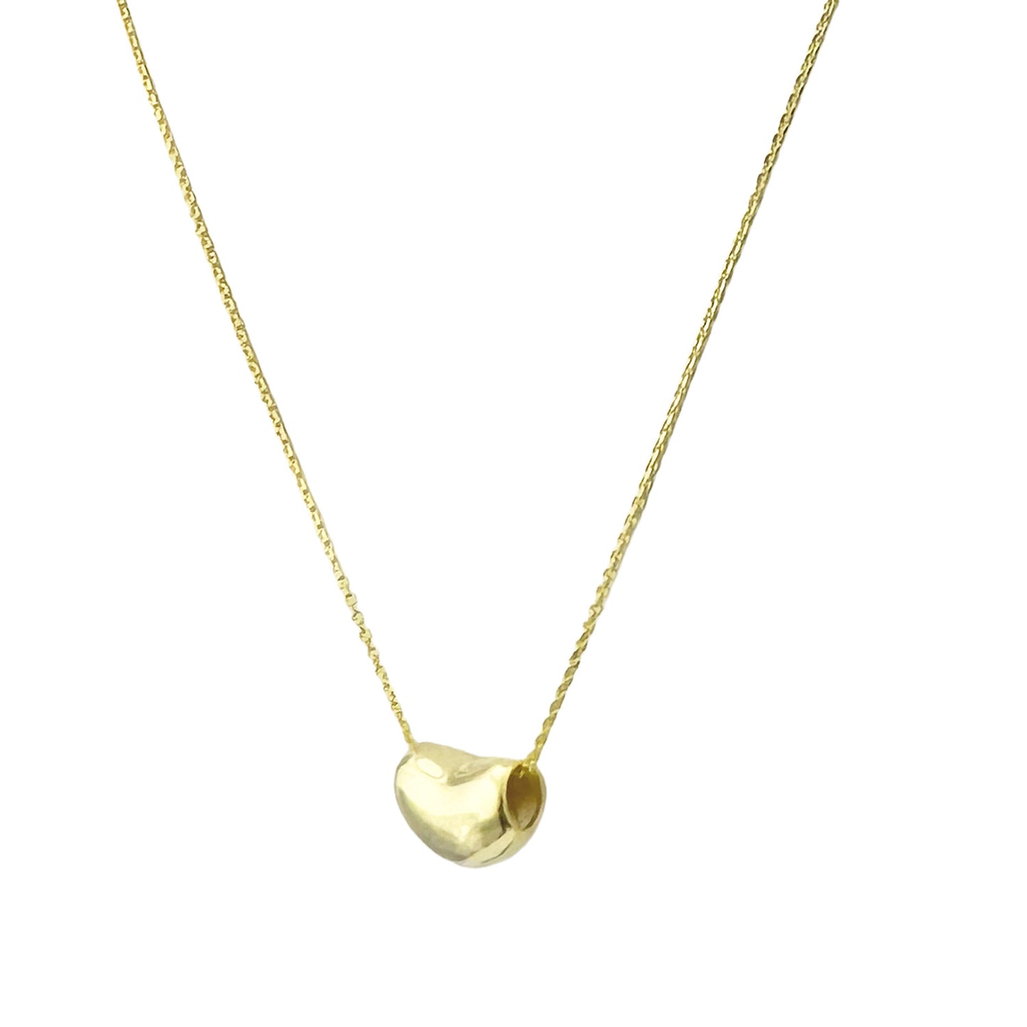 Kidney Bean Charm Necklace - Silver and Yellow Gold Overlay Sterling Silver 925 Minimalist Pendant 18 Inch Chain