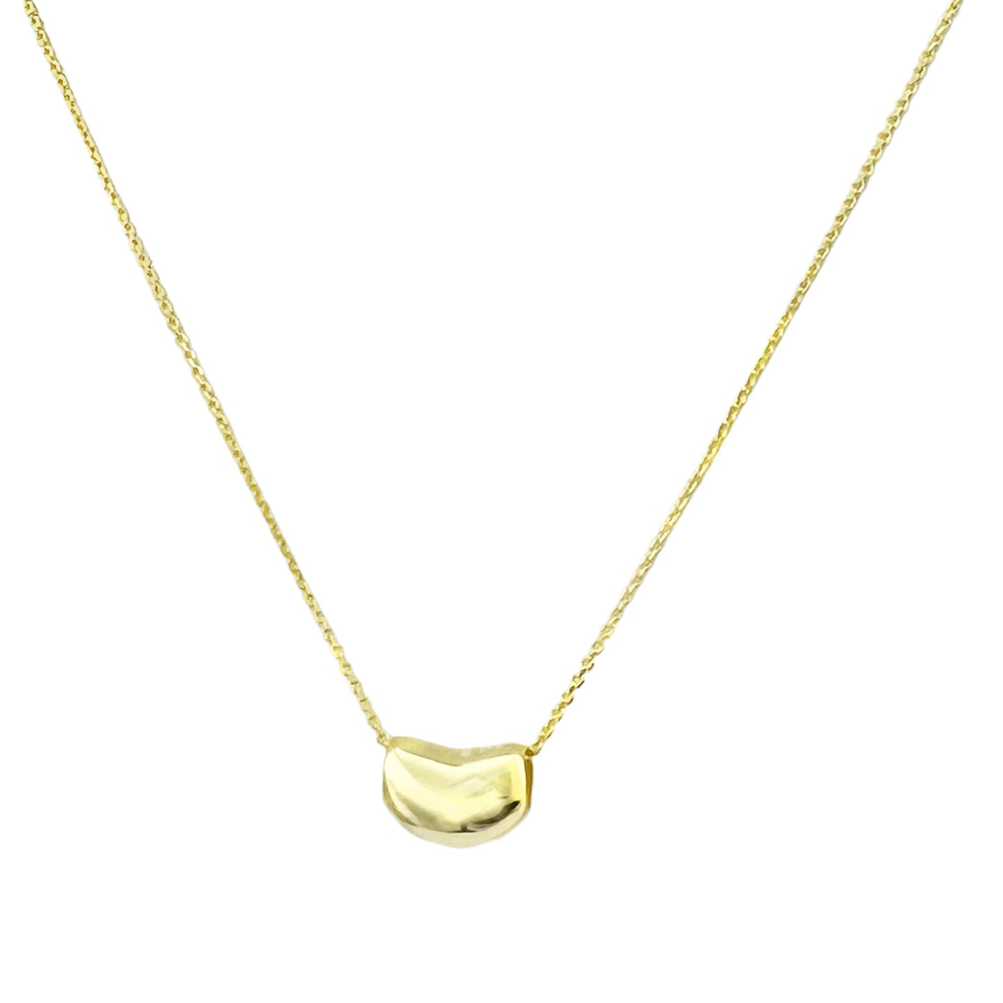 Kidney Bean Charm Necklace - Silver and Yellow Gold Overlay Sterling Silver 925 Minimalist Pendant 18 Inch Chain