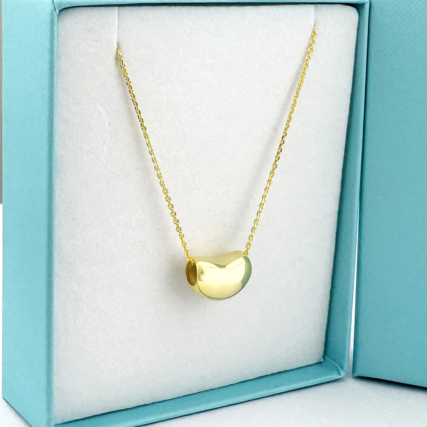 Kidney Bean Charm Necklace - Silver and Yellow Gold Overlay Sterling Silver 925 Minimalist Pendant 18 Inch Chain