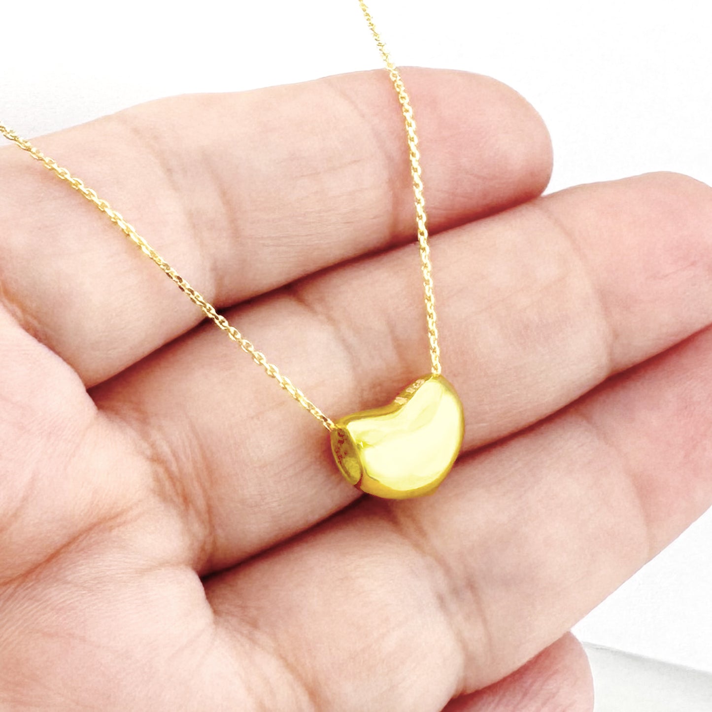 Kidney Bean Charm Necklace - Silver and Yellow Gold Overlay Sterling Silver 925 Minimalist Pendant 18 Inch Chain