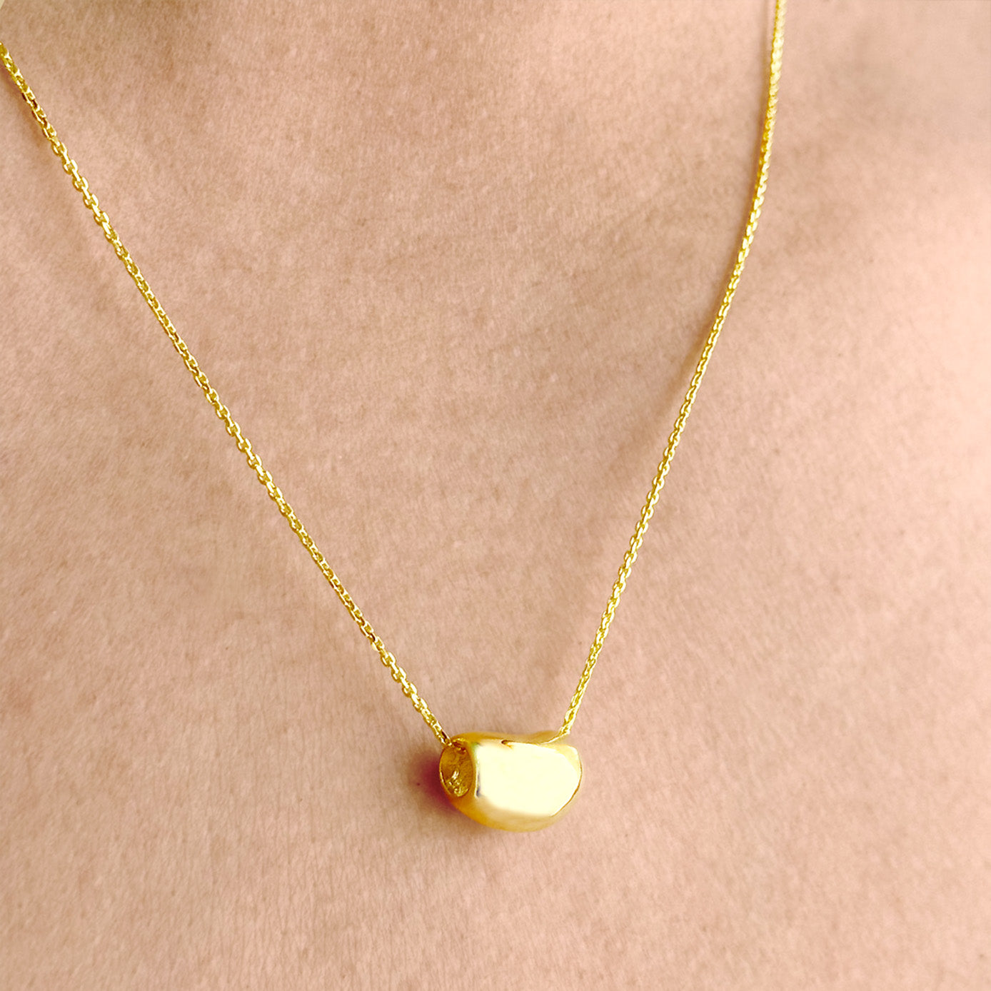 Kidney Bean Charm Necklace - Silver and Yellow Gold Overlay Sterling Silver 925 Minimalist Pendant 18 Inch Chain