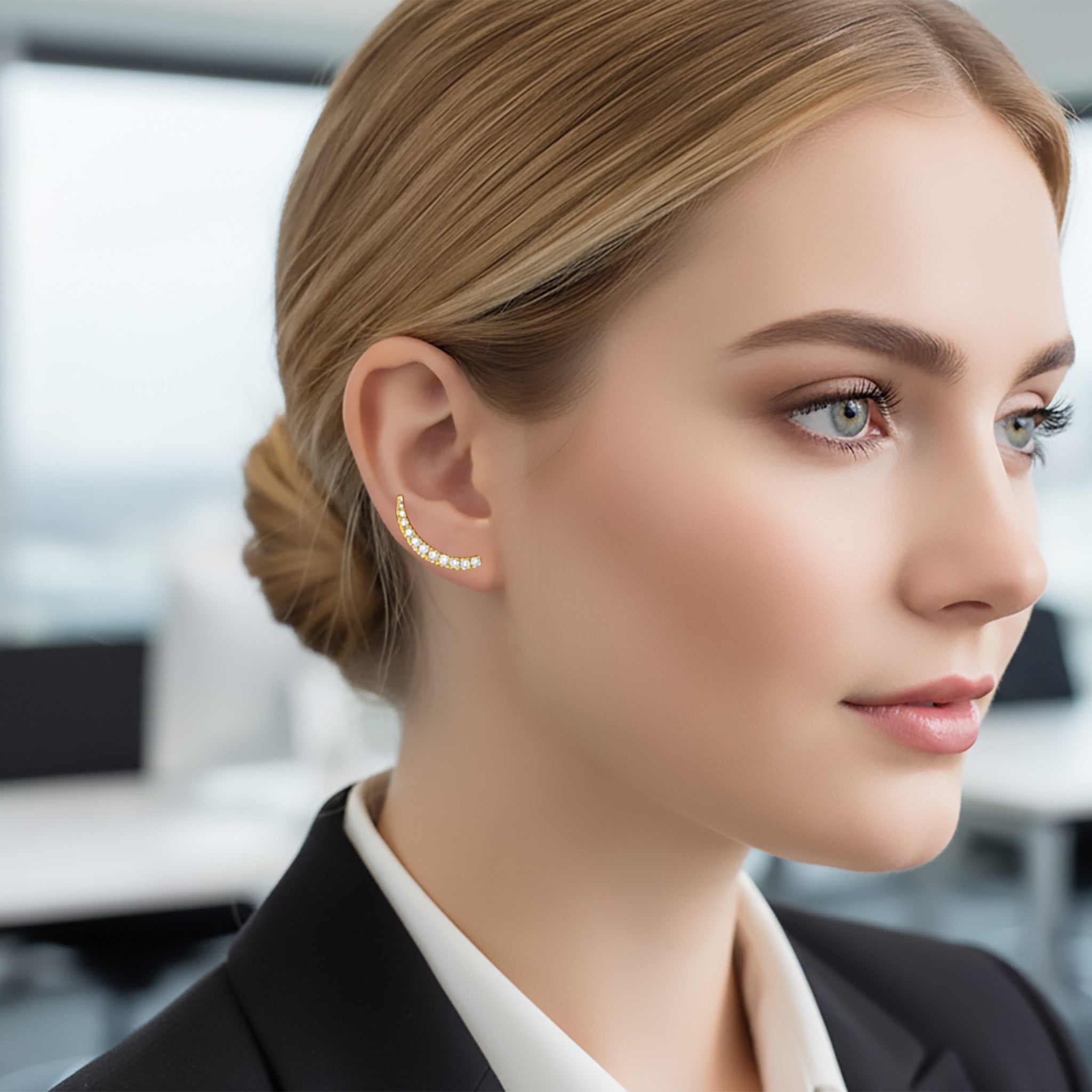 Climber Crawler Earrings 20mm-1 inch long 14K Yellow gold overlay real Sterling Silver 925 CZ