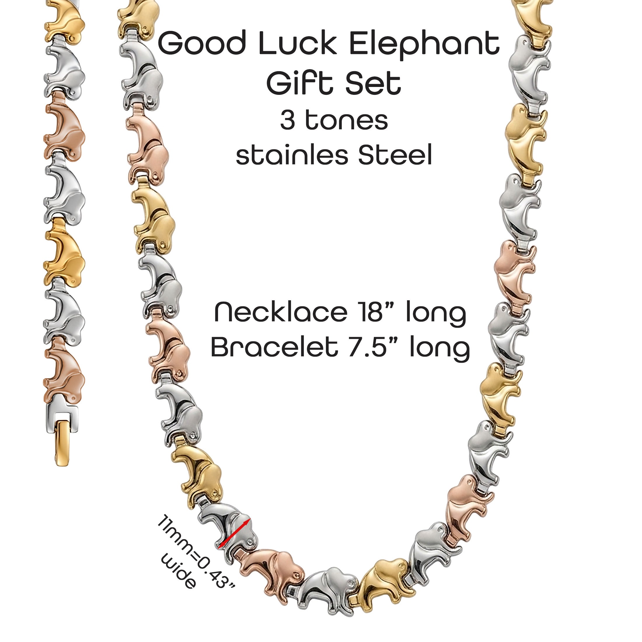 Elephant Jewelry Set – Necklace & Bracelet – Stainless Steel Lucky Elephant Gift