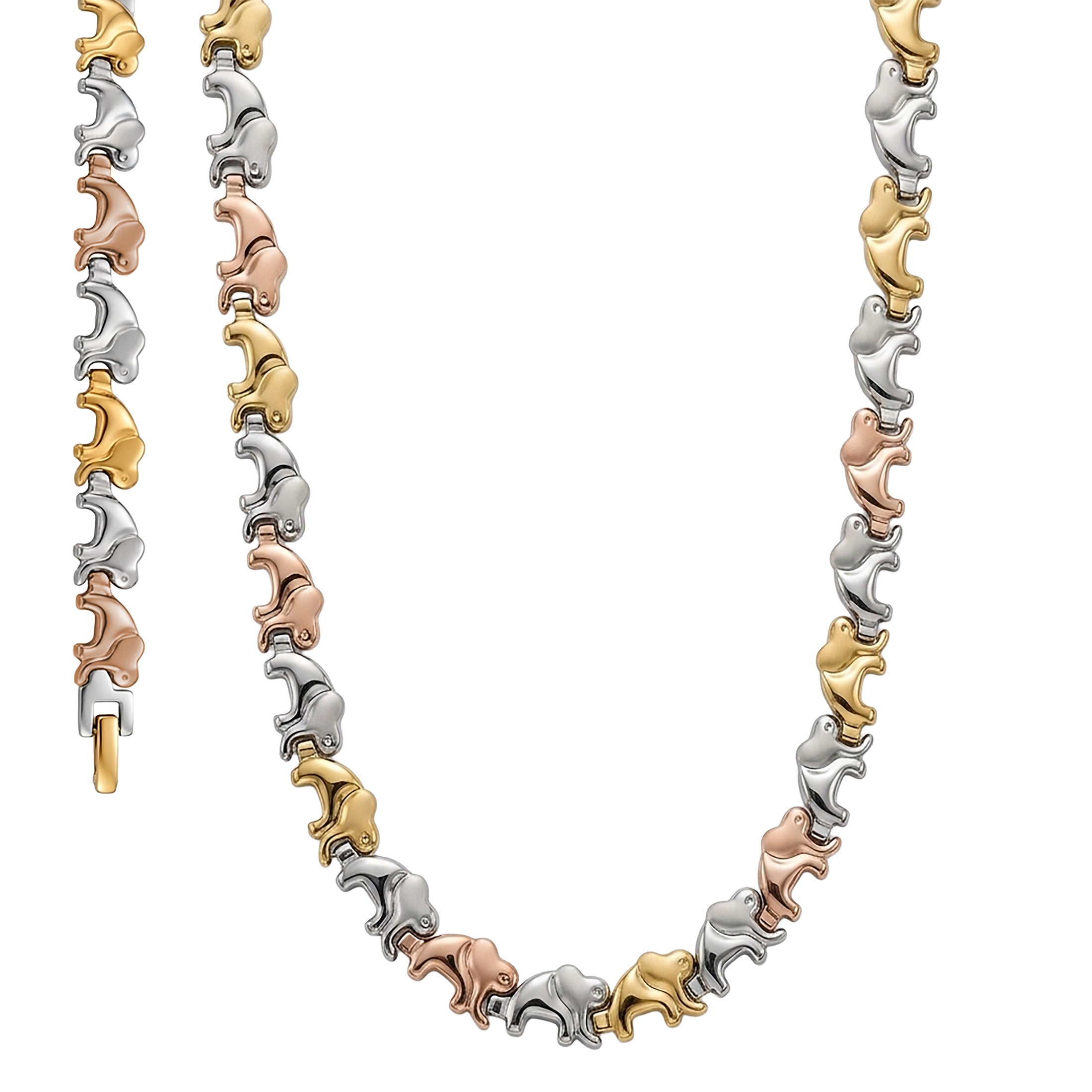 Elephant Jewelry Set – Necklace & Bracelet – Stainless Steel Lucky Elephant Gift