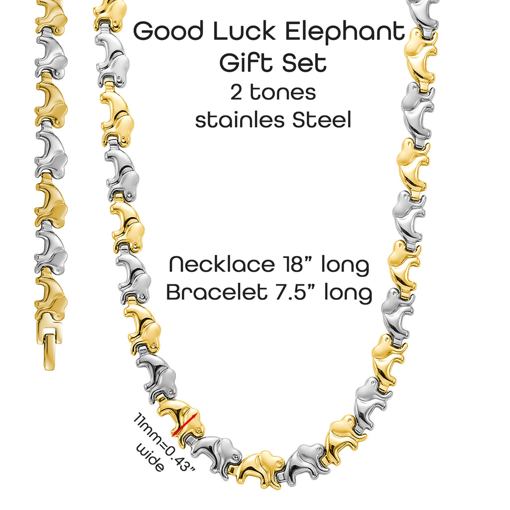 Elephant Jewelry Set – Necklace & Bracelet – Stainless Steel Lucky Elephant Gift