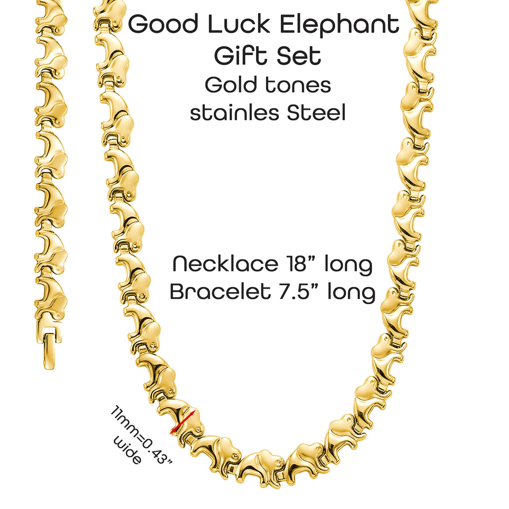 Elephant Jewelry Set – Necklace & Bracelet – Stainless Steel Lucky Elephant Gift