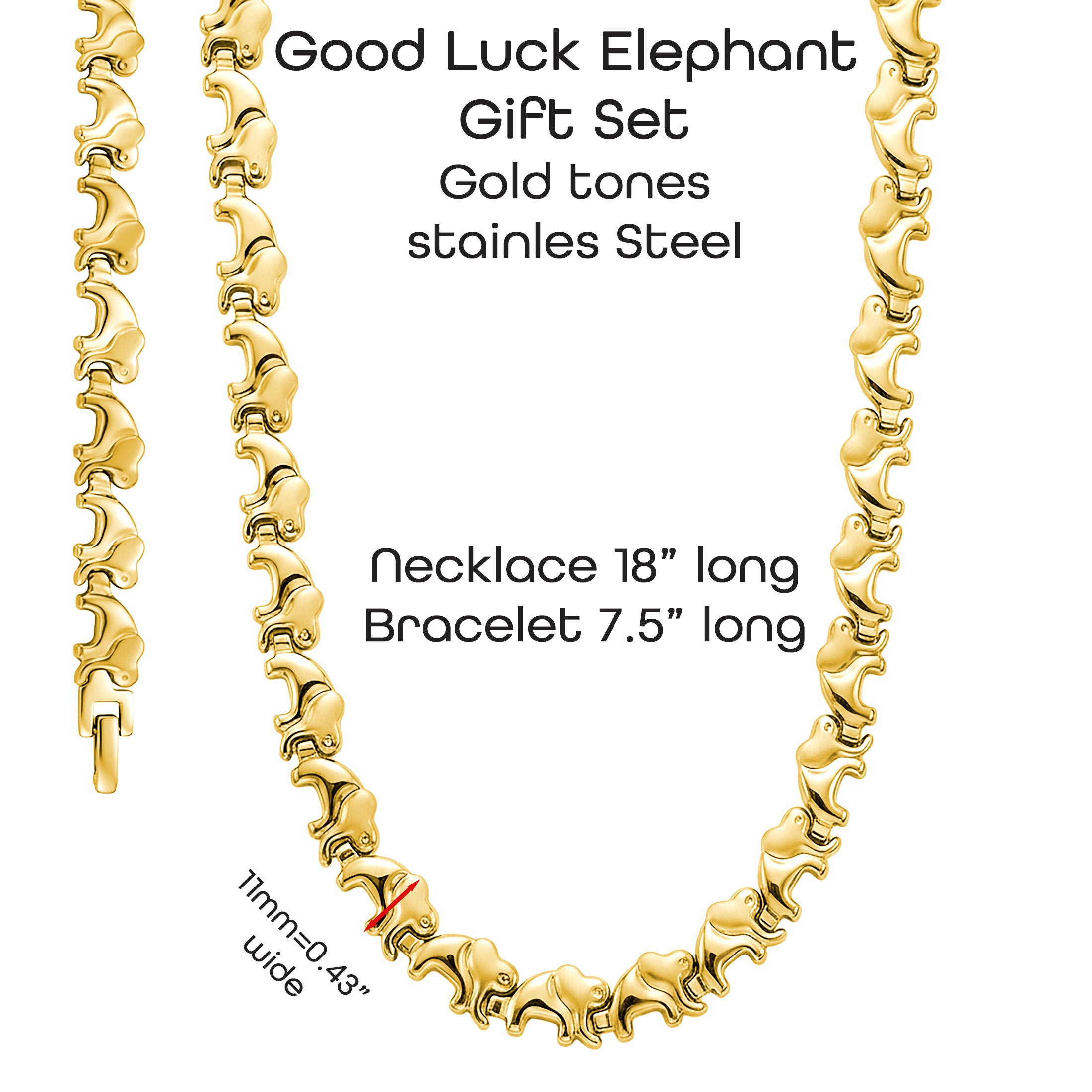 Elephant Jewelry Set – Necklace & Bracelet – Stainless Steel Lucky Elephant Gift