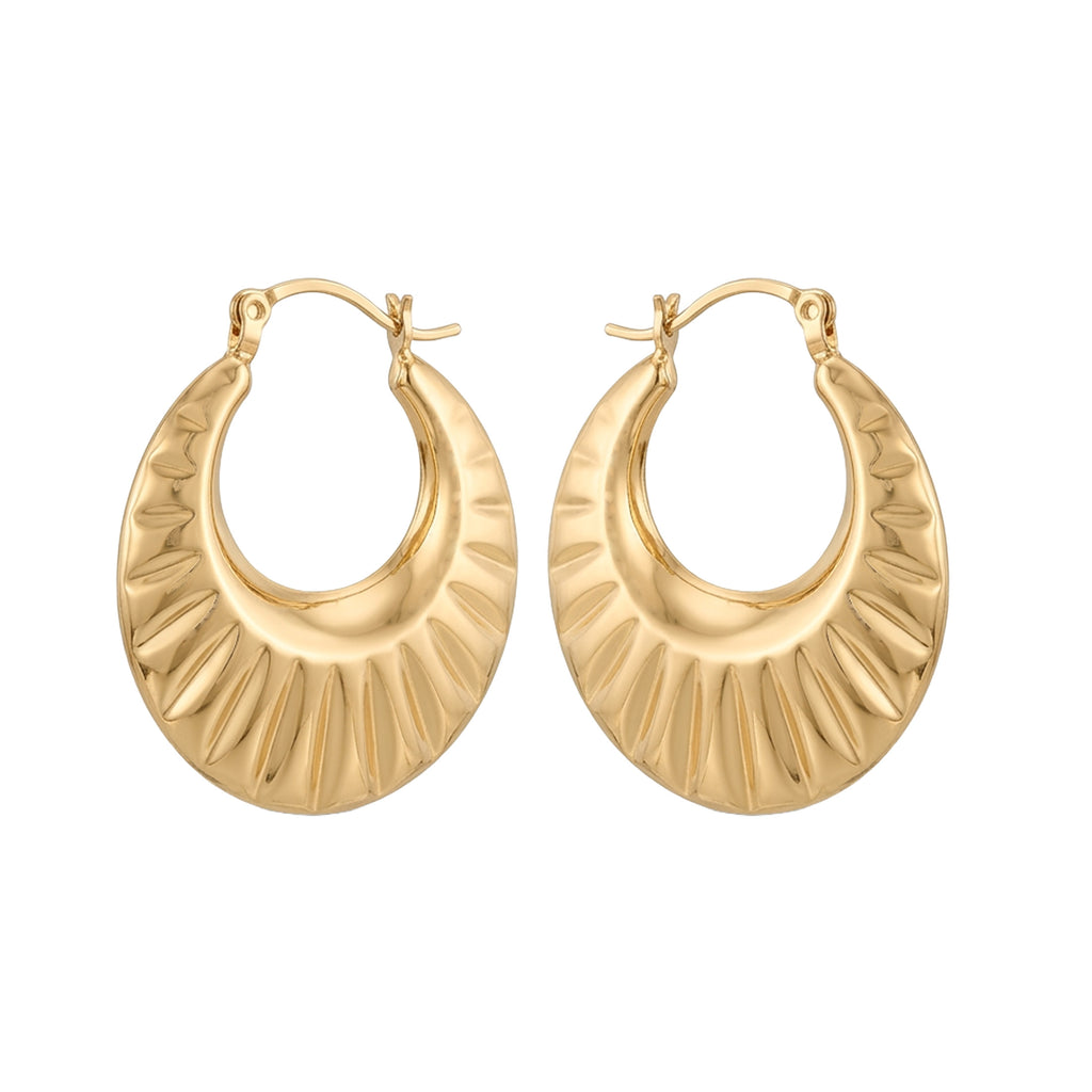 14K Real Gold Shrimp Hoop Earrings – Textured Yellow Gold Hoops