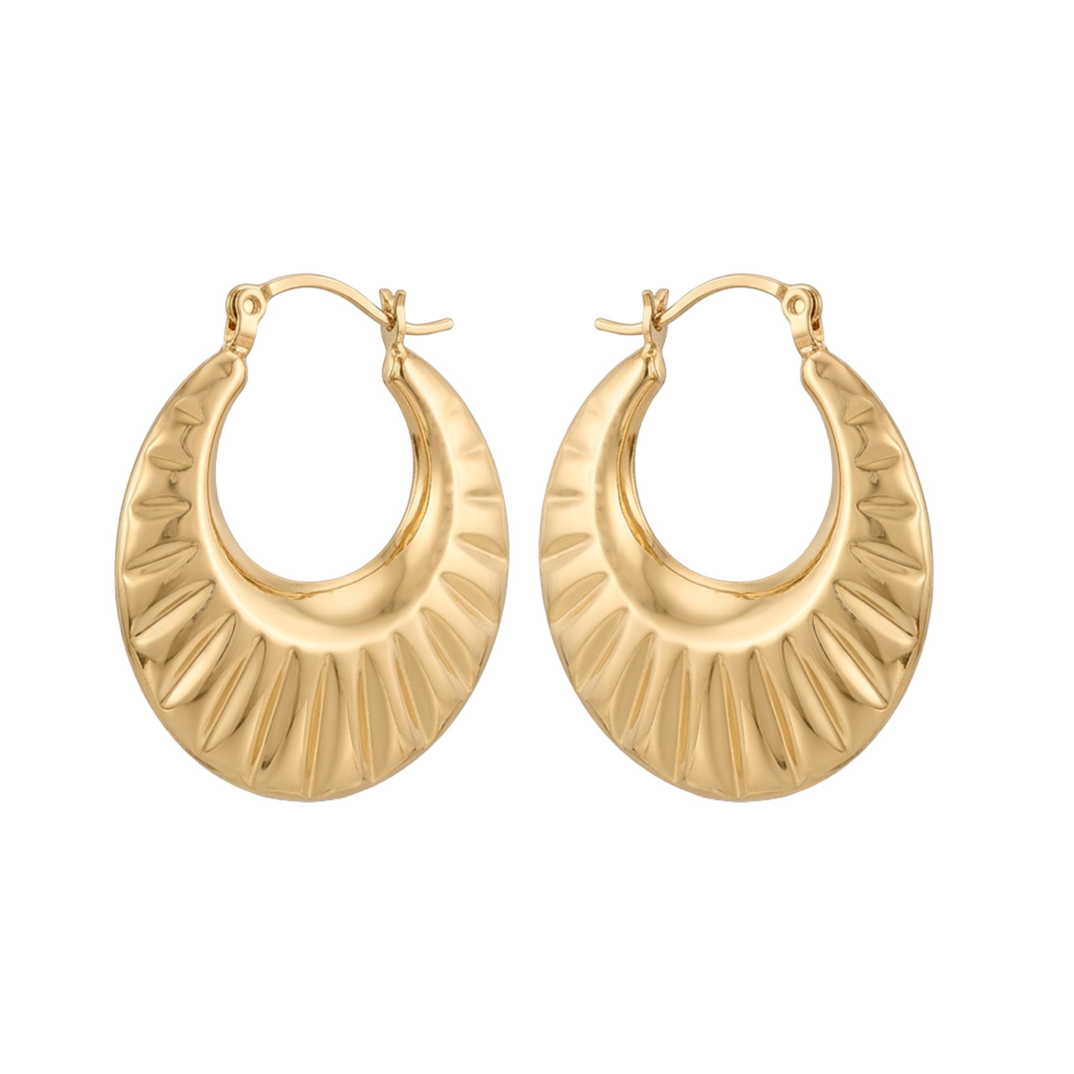 14K Real Gold Shrimp Hoop Earrings – Textured Yellow Gold Hoops