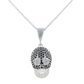 925 Sterling Silver Skull Pendant Necklace with Black CZ