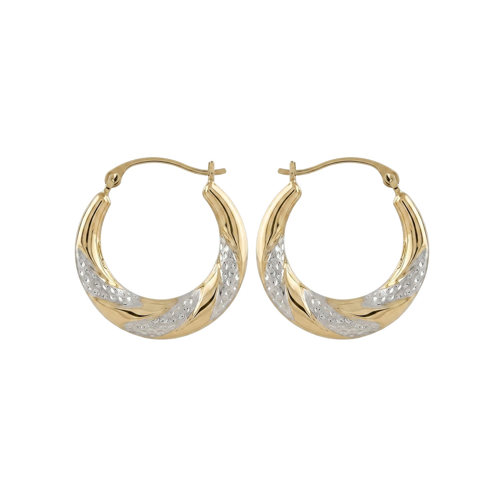 14K Two Tone Gold Fancy Mini Hoop Earrings – 18mm Yellow & White Gold