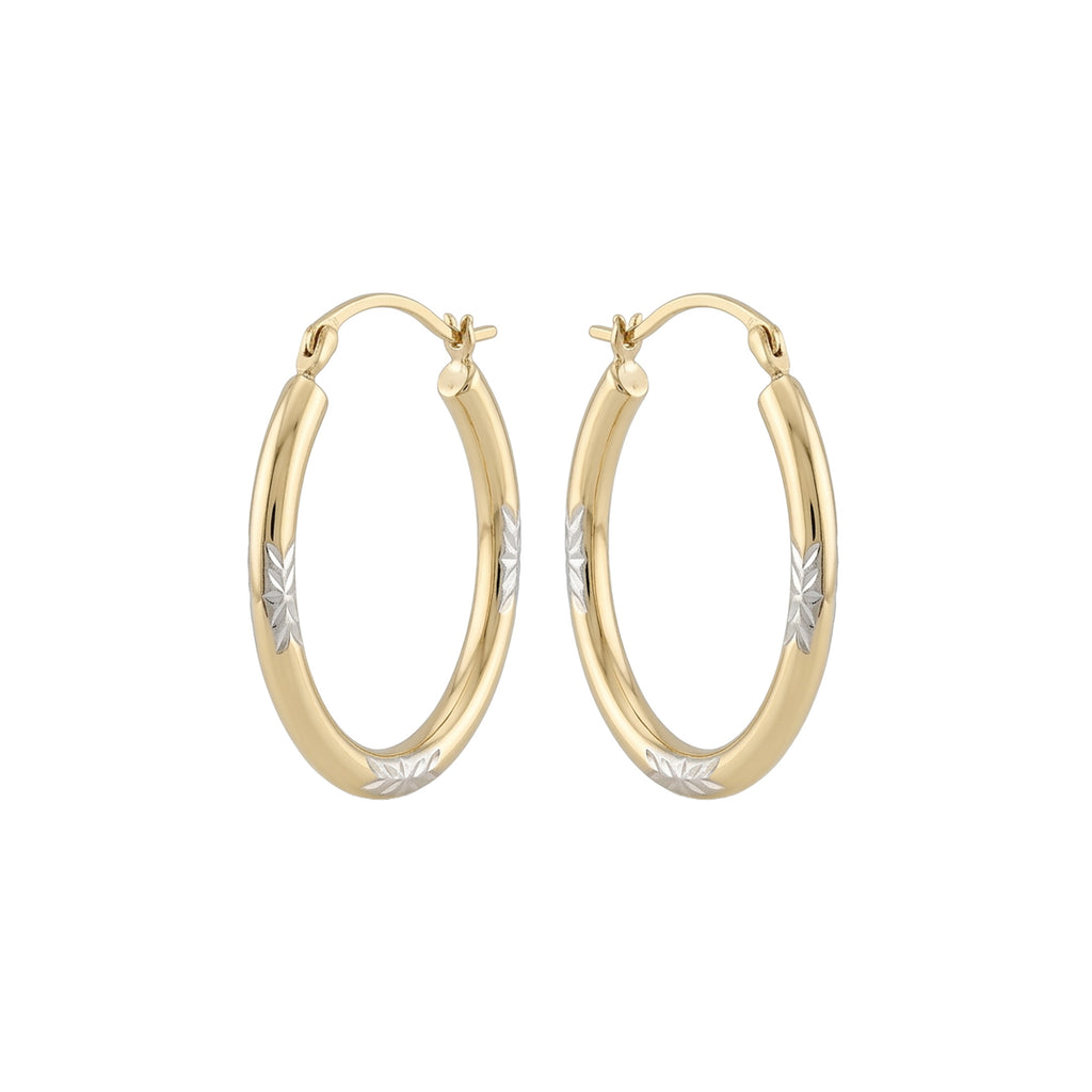 14K Gold Floral Hoop Earrings | 25 mm Oval Hinged Gold Hoops