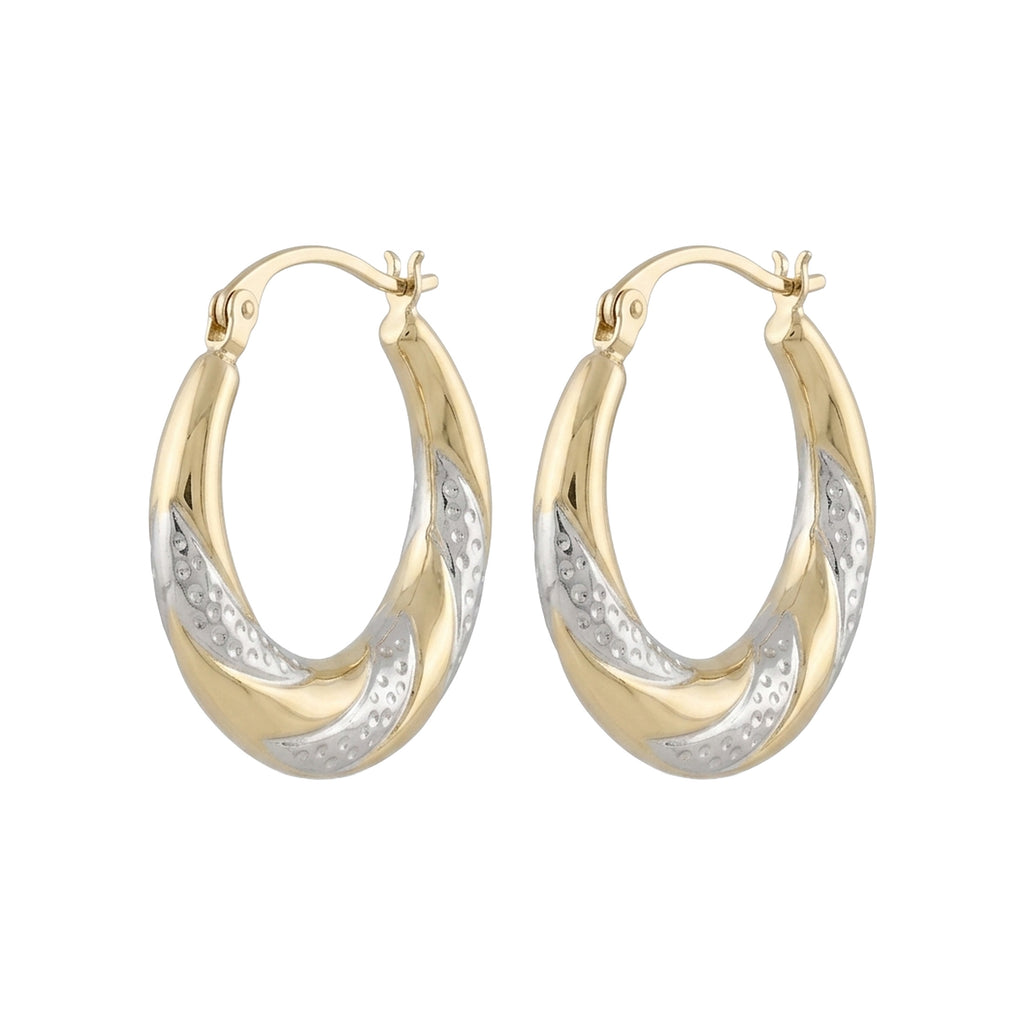 14K Two Tone Gold Fancy Mini Hoop Earrings – 18mm Yellow & White Gold