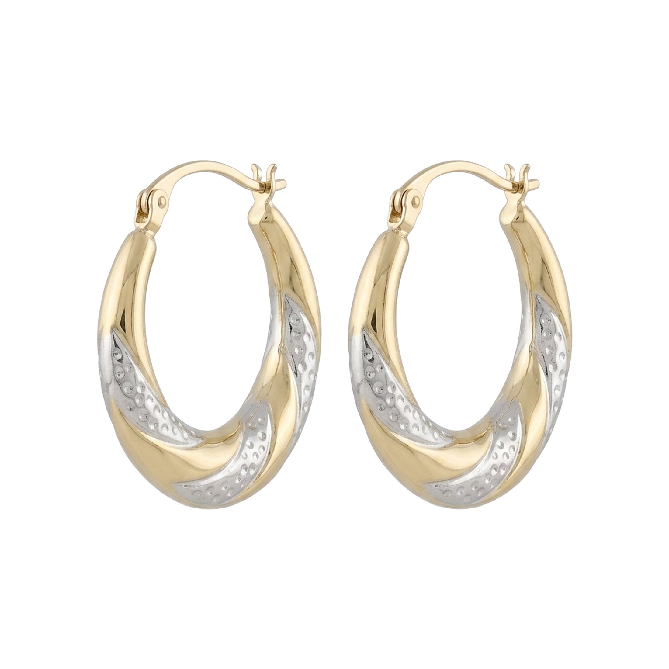 14K Two Tone Gold Fancy Mini Hoop Earrings – 18mm Yellow & White Gold