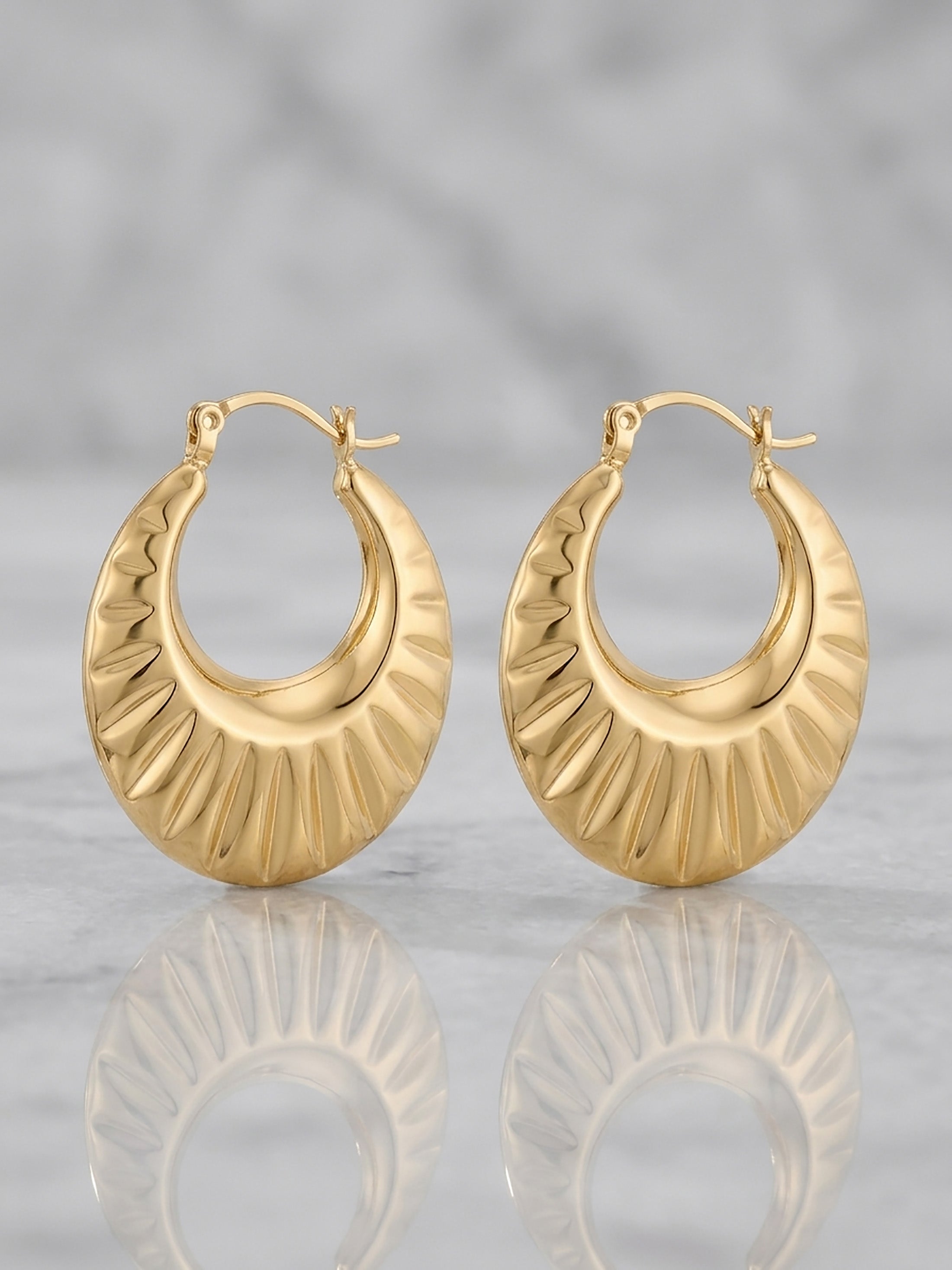 14K Real Gold Shrimp Hoop Earrings – Textured Yellow Gold Hoops