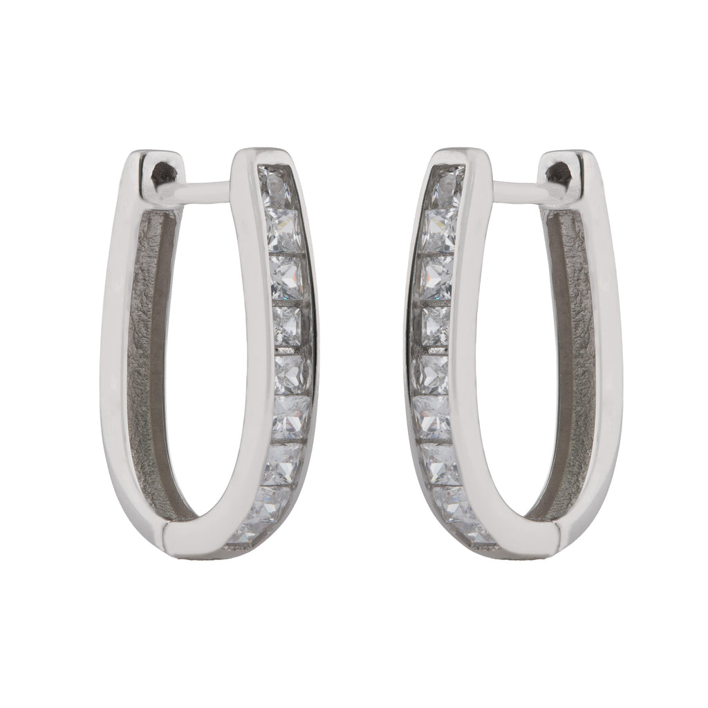 925 Sterling Silver CZ Huggie Hoop Earrings – 19mm Hinged Hoops