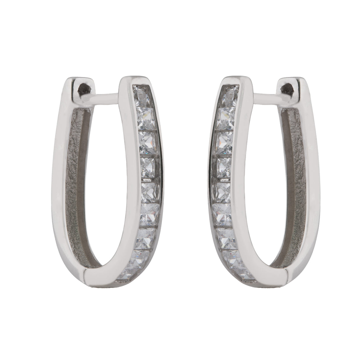 925 Sterling Silver CZ Huggie Hoop Earrings – 19mm Hinged Hoops