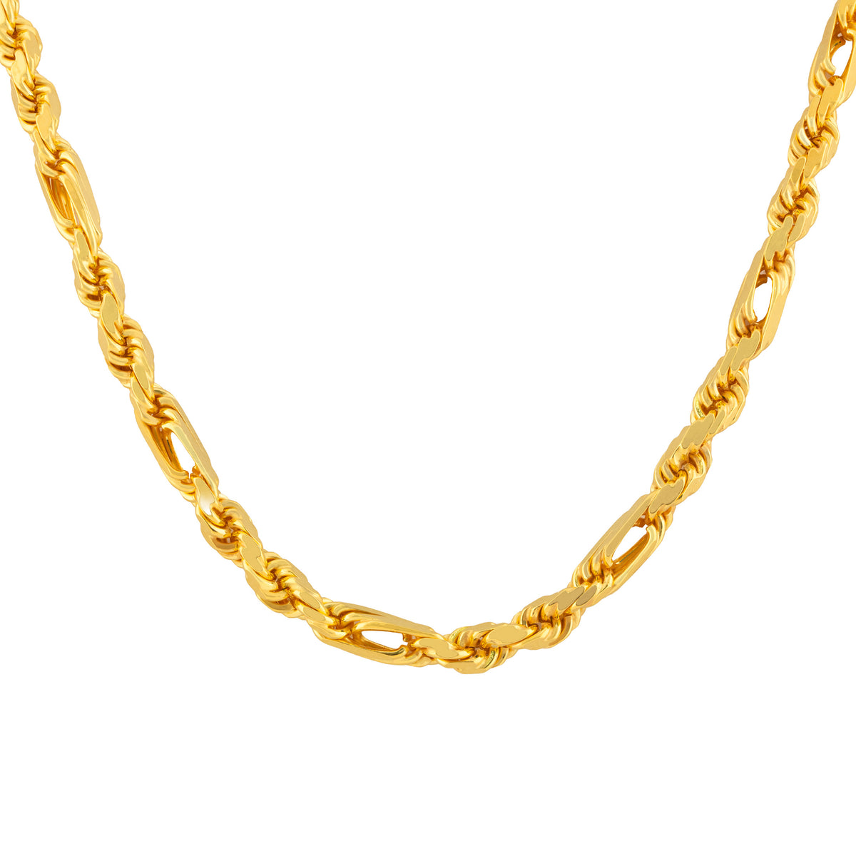 Men Necklace Gold-Plated on real 925 Sterling Silver Figarope Chain, 6mm, 22 or 24 Inches