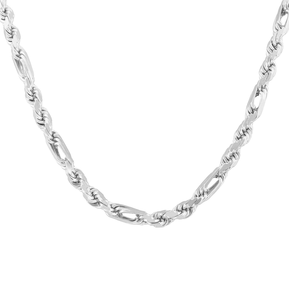 Men Necklace Real 925 Sterling Silver Figarope Chain Necklace, 6mm, 22 or 24 Inches