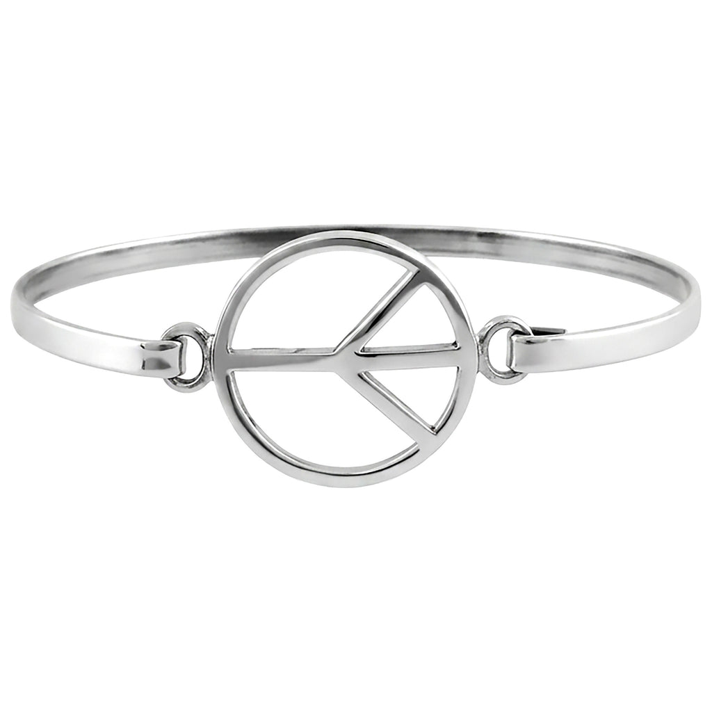 925 Sterling Silver Peace Sign Bangle Bracelet
