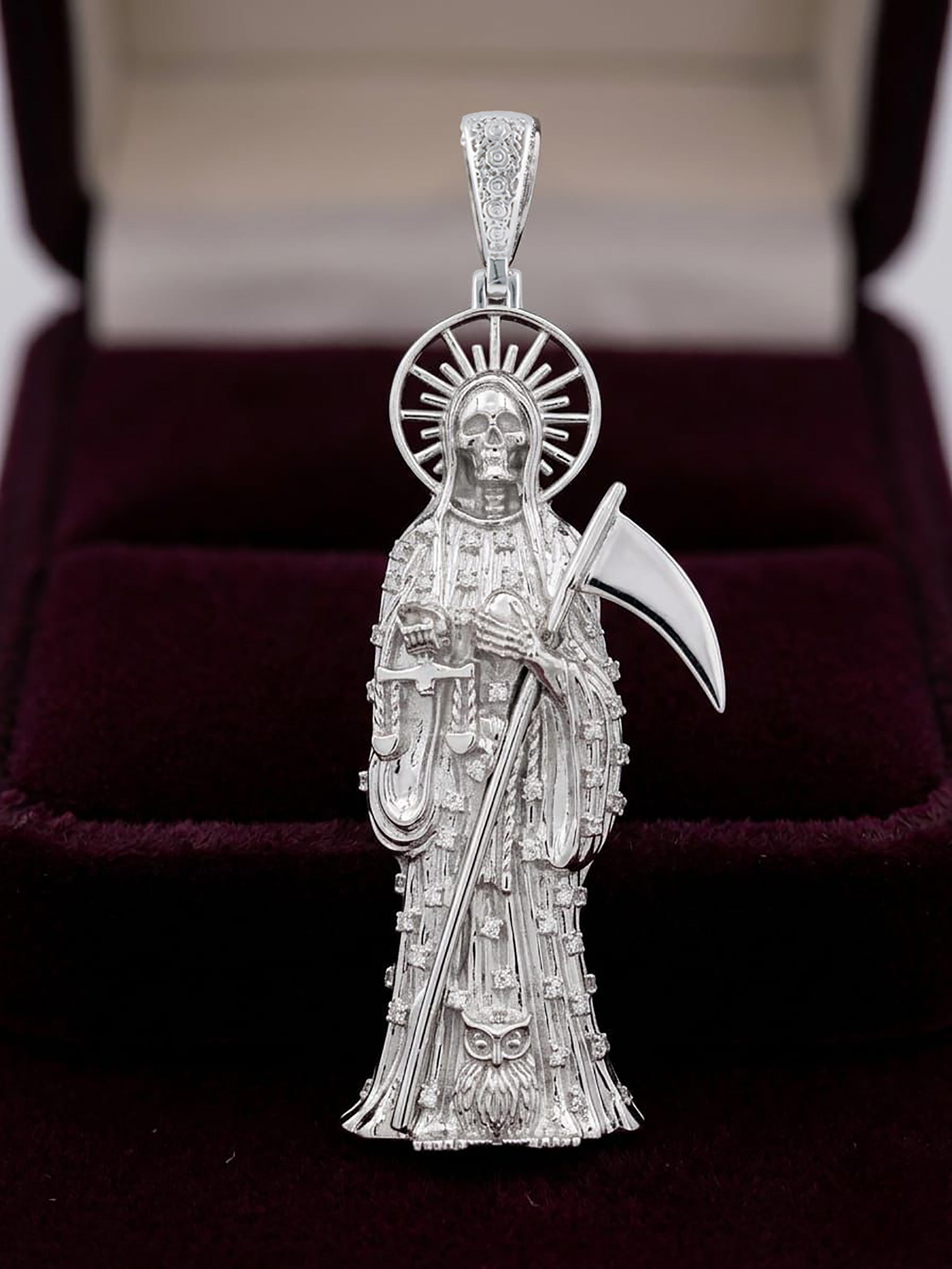 La Santa Muerte Holy Death Grim Reaper Pendant | 925 Sterling Silver Necklace