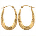Real 10K Yellow Gold Oval Hoop Earrings | Engraved Swirl Design | 23mm