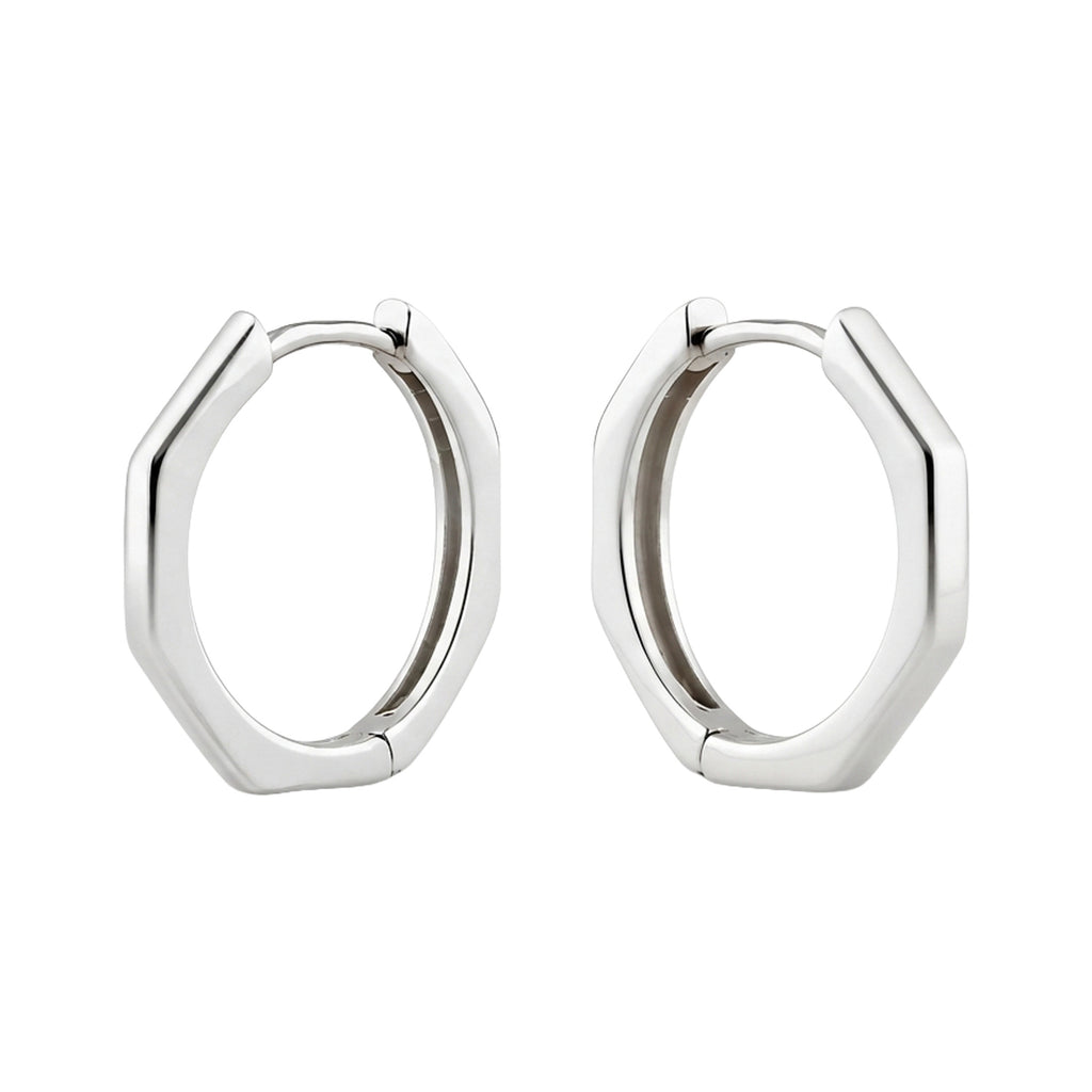 925 Sterling Silver Hexagon Hoop Earrings – Geometric Silver Hoops