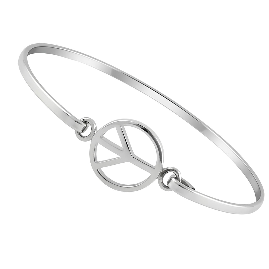 Peace Sign Bangle Bracelet | 925 Sterling Silver