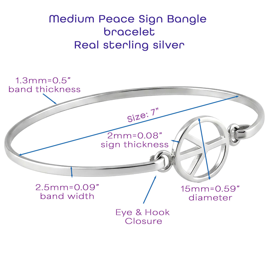Peace Sign Bangle Bracelet | 925 Sterling Silver